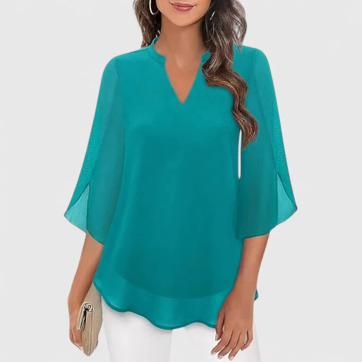 Women's blouse in burgundy colourway with lace sleeve detailing