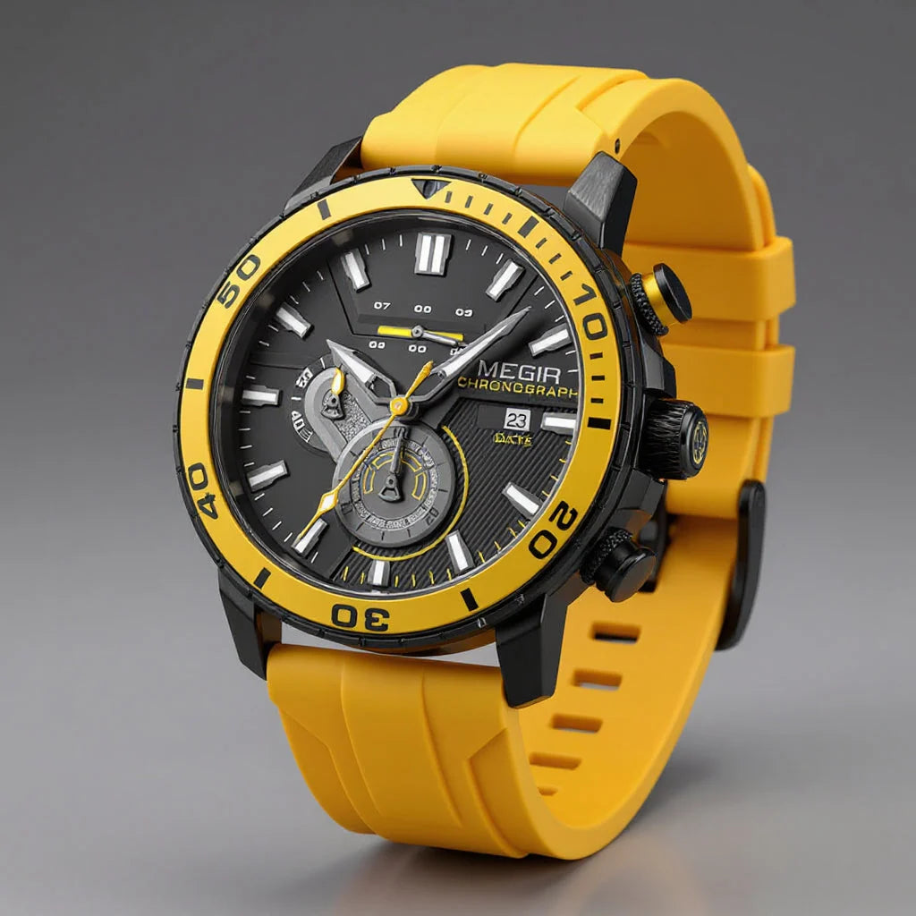 Rear view of men's watch case back with water-resistant construction