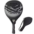Men's padel racket with carbon fibre frame and teardrop head design with protective carry case