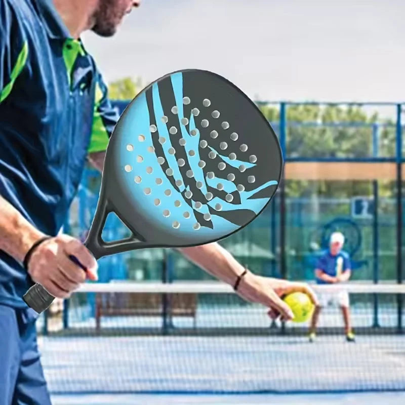 Padel racket hitting surface with perforated design for improved aerodynamics