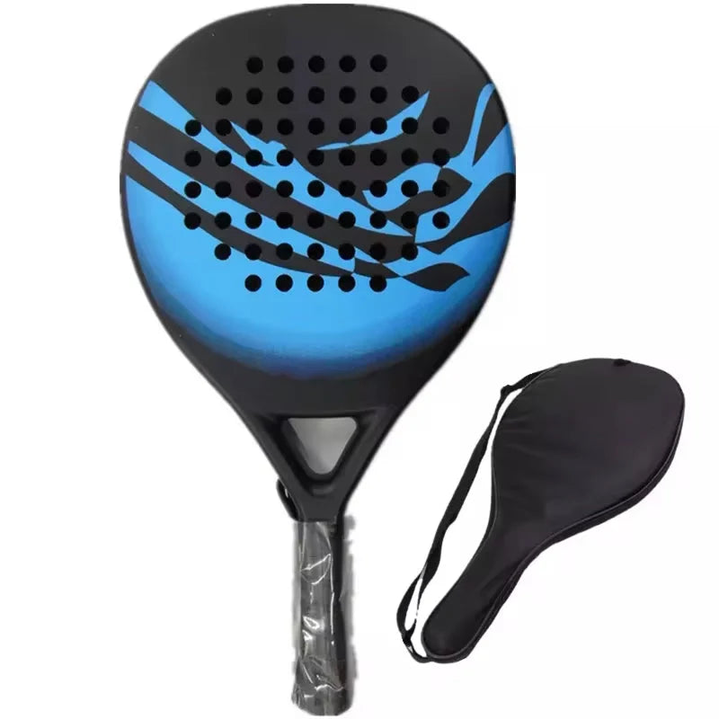 Side profile of lightweight carbon fibre padel racket with ergonomic grip handle