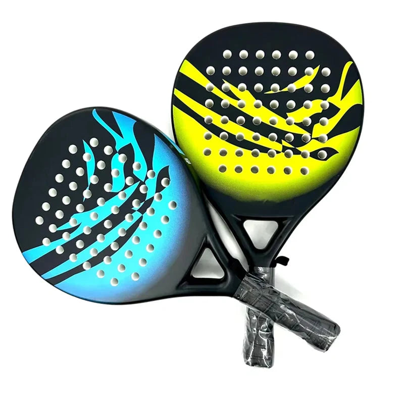 Men's padel racket with non-slip grip and protective zippered carry case included