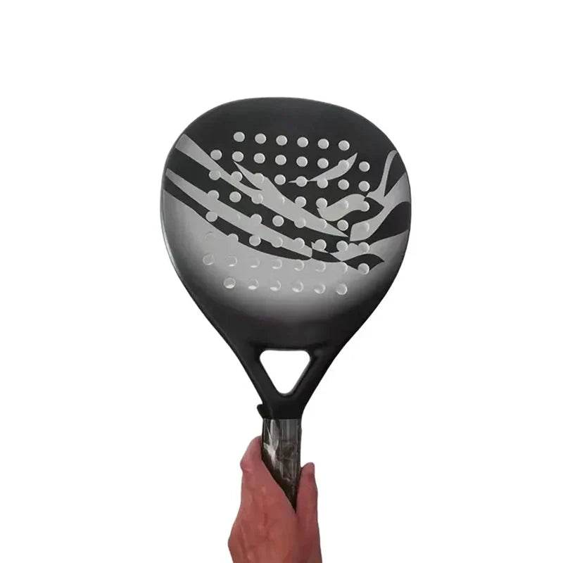 Ergonomic handle detail on men's padel racket showing textured non-slip surface