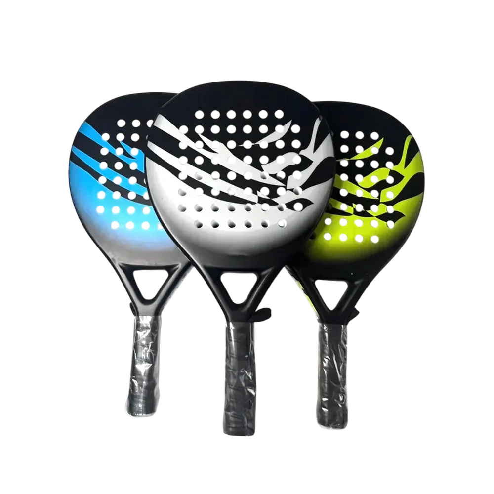 Carbon fibre padel racket showing balanced weight distribution and frame construction