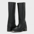 Women's knee-high boots in smooth finish with low block heel and rounded toe