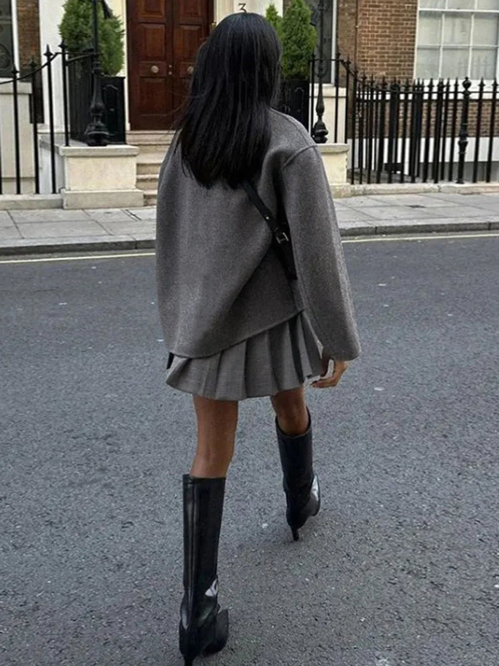 Women's pea coat in grey colourway with double breasted front