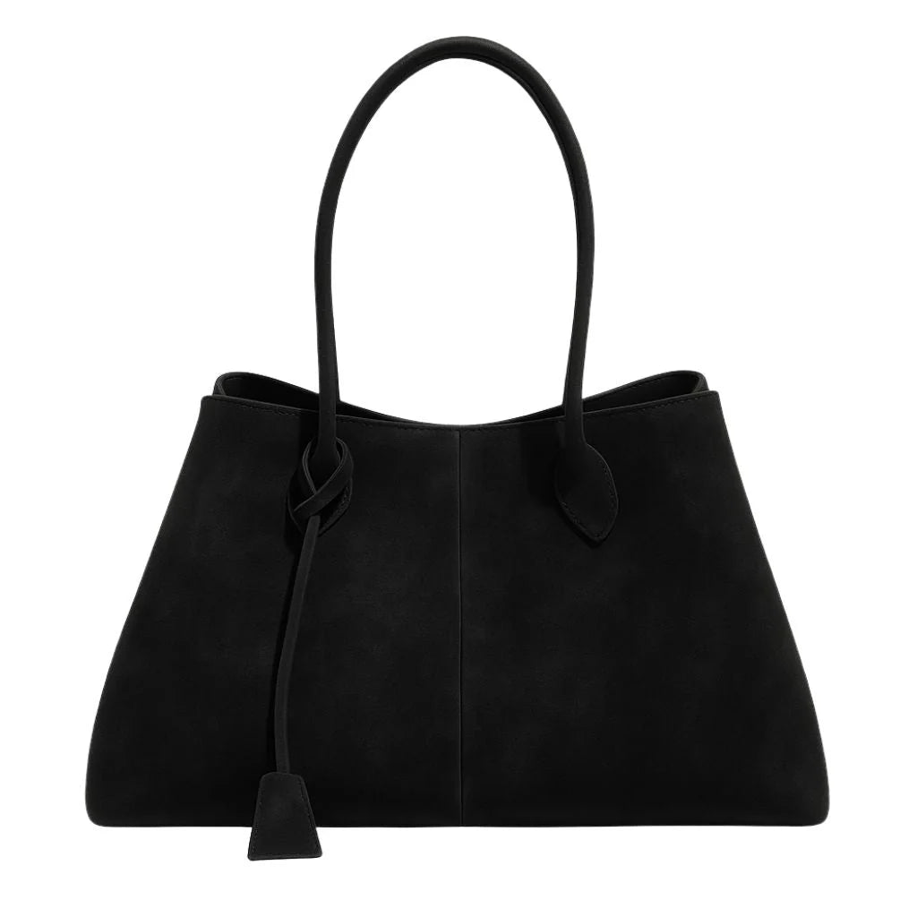 Full view of women's structured tote bag showing proportions and clean-lined silhouette
