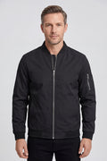 Men's bomber jacket in black with ribbed collar cuffs and hem full zip fastening