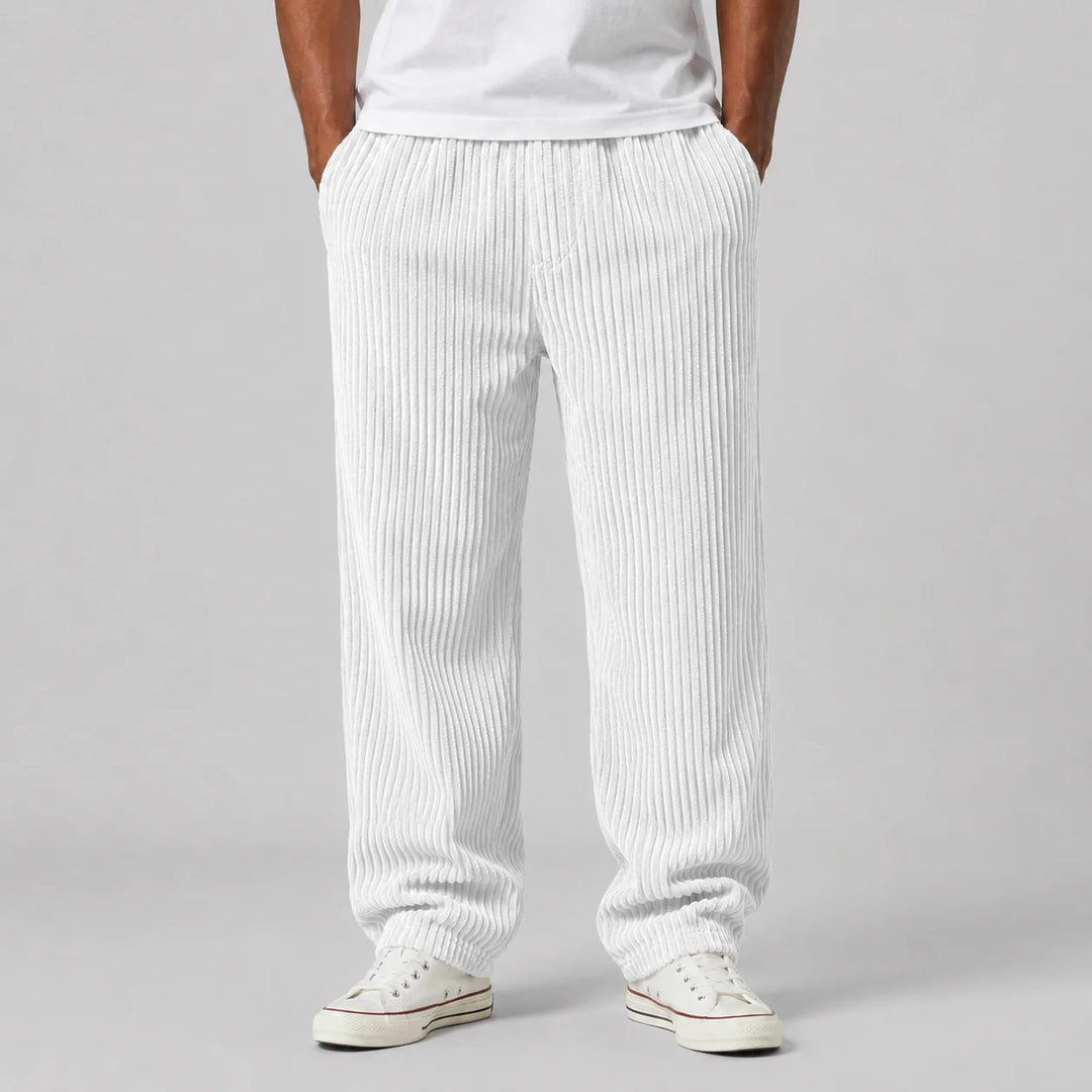 Men's casual corduroy trousers with elastic waistband and adjustable drawstring