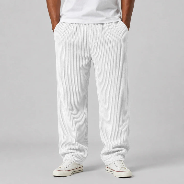 Men's casual corduroy trousers with elastic waistband and adjustable drawstring