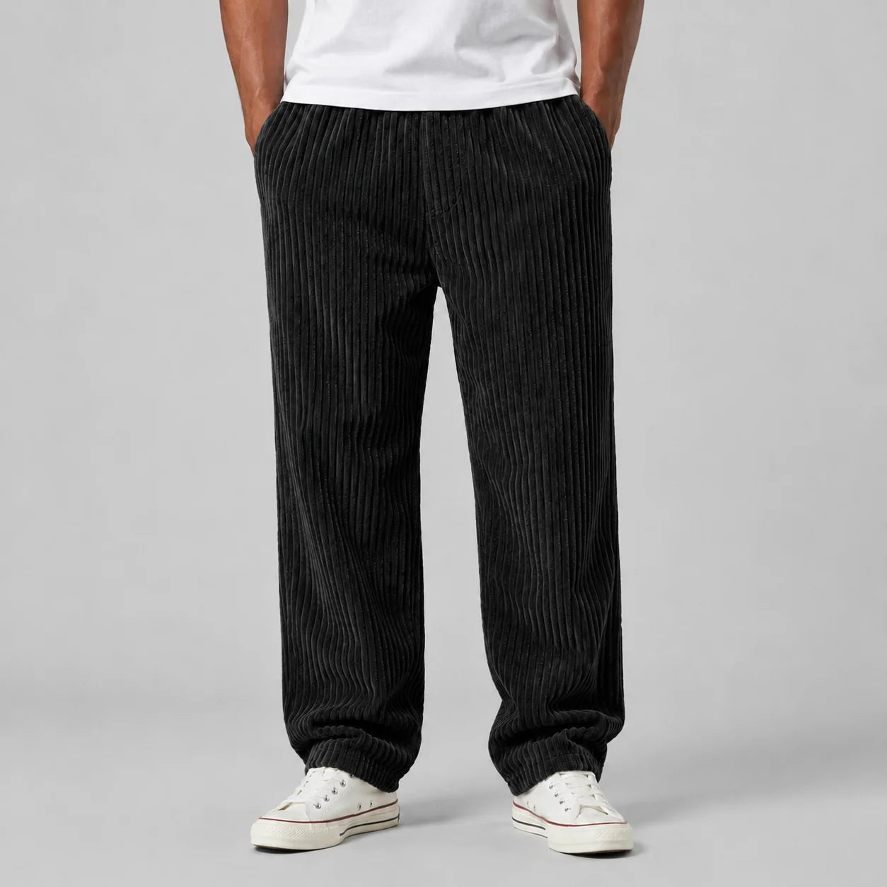 Ribbed texture men's corduroy trousers in grey for everyday wear