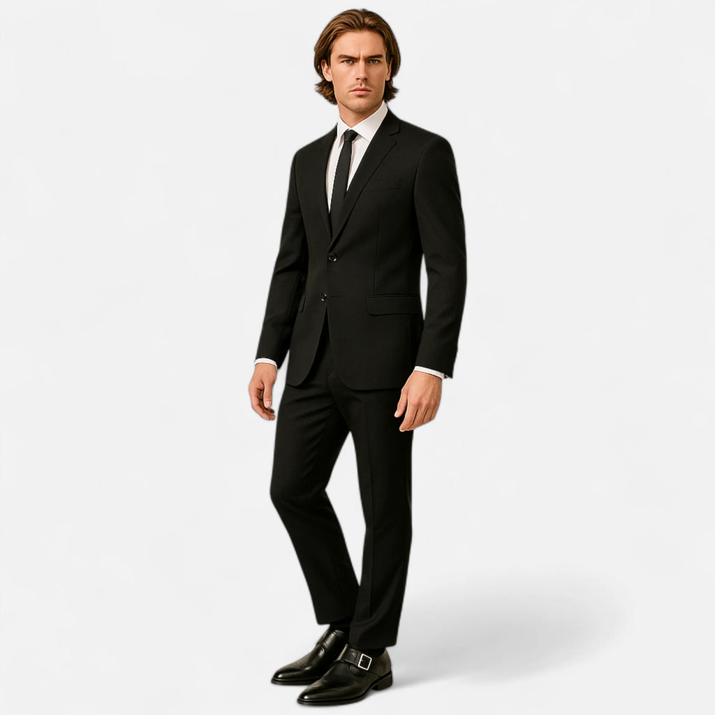 Side profile of men's formal monk strap shoes with single buckle and perforated brogue detail