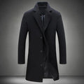 Men's wool overcoat in charcoal with notched collar and button-front closure for winter wear