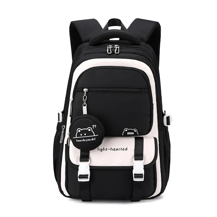 Detail of school backpack top handle and padded back panel for ergonomic comfort during daily use