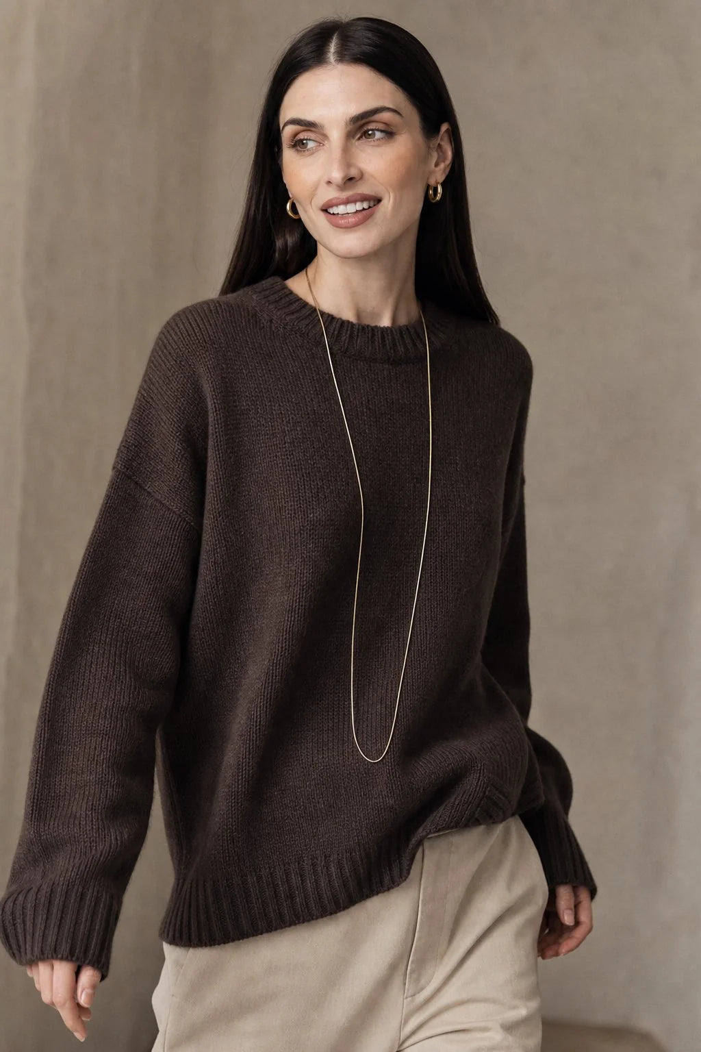Detail of ribbed cuffs and hem on oversized cashmere knit sweater