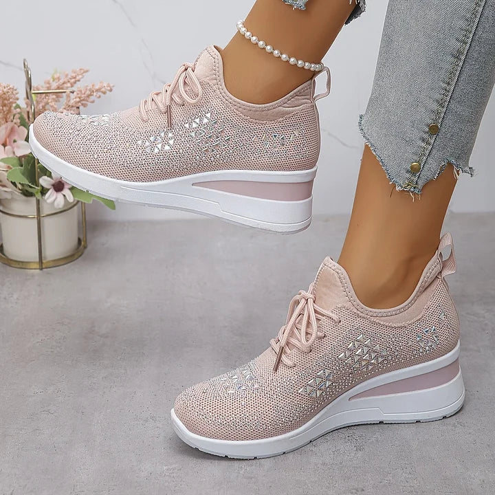 Women's casual trainers featuring structured mesh upper and crystal embellishments throughout