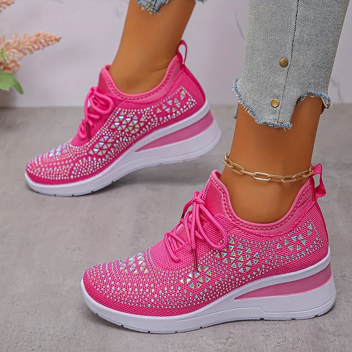 Women's lace-up trainers with embellished upper and supportive construction for daily wear