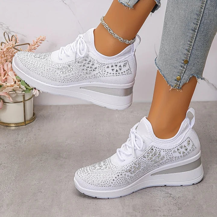 Women's embellished trainers in white with mesh upper and supportive construction