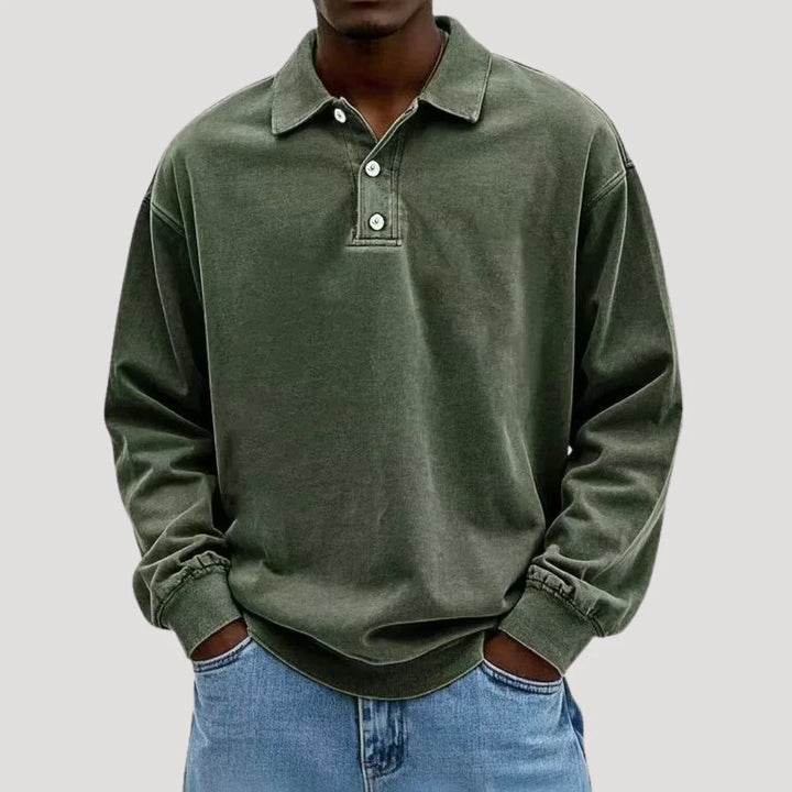 Men's polo shirt layered over casual outfit demonstrating versatile styling options