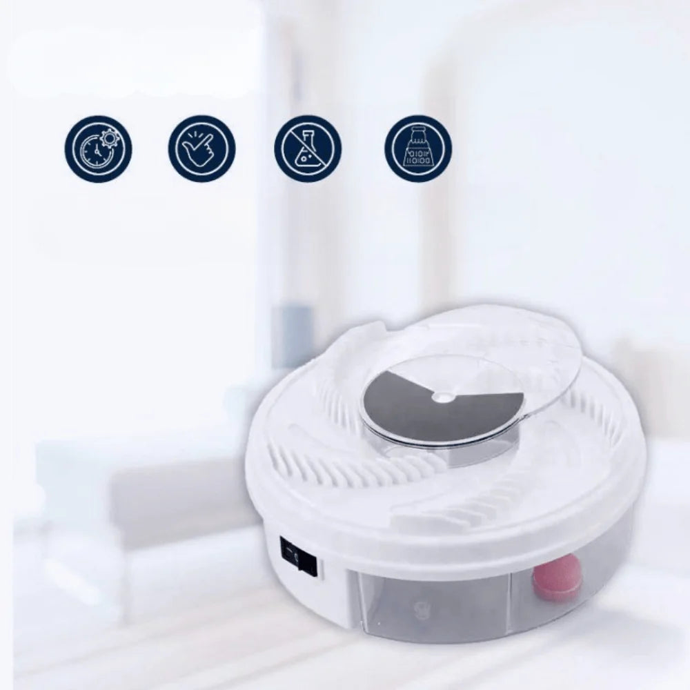 USB fly trap power connection detail with removable collection tray for easy cleaning