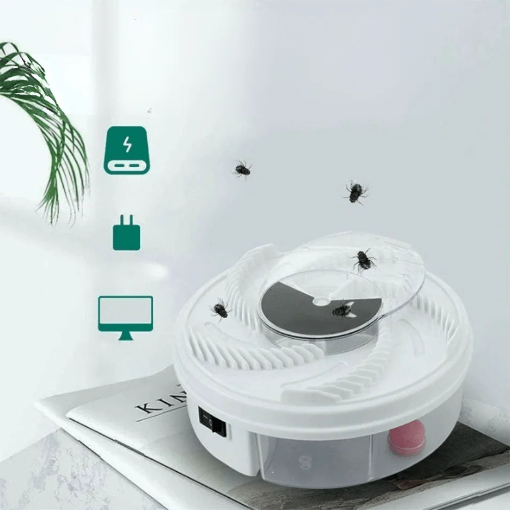 Transparent fly trap chamber showing captured insects and removable tray mechanism