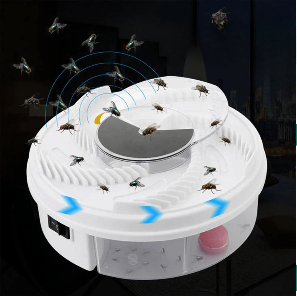 USB-powered fly trap in living room setting demonstrating quiet chemical-free operation