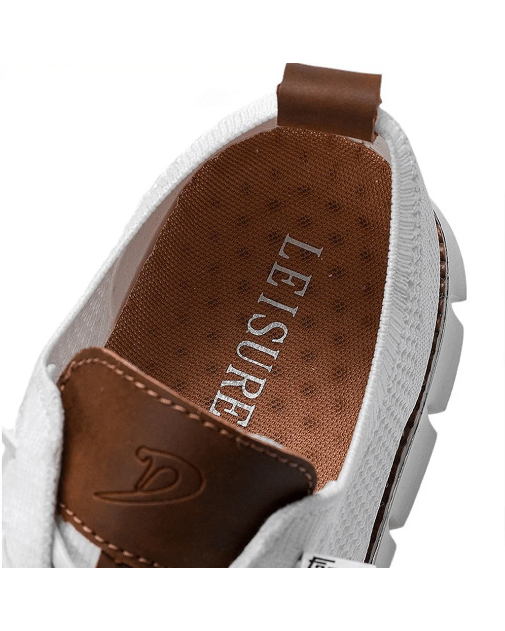 Men's knit trainers in beige on white background showing full side profile.