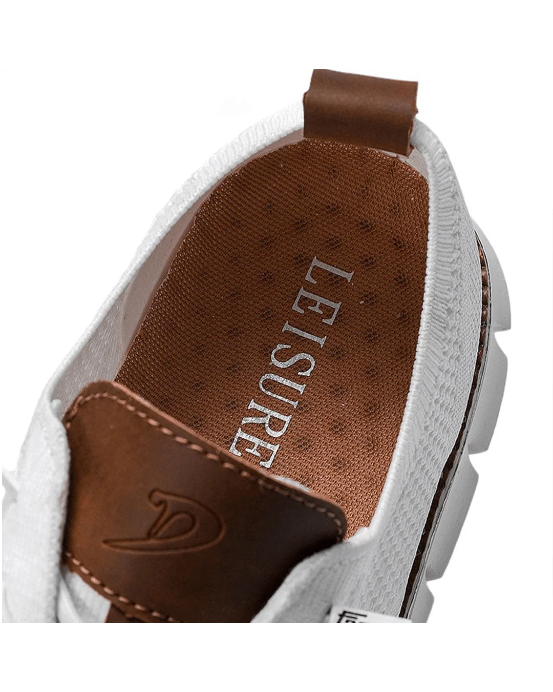 Men's knit trainers in beige on white background showing full side profile.