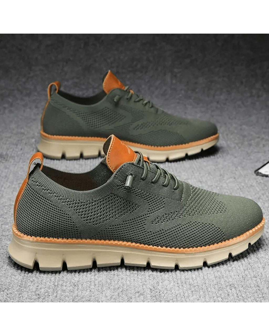 Men's knit trainers in blue colourway from side view with cushioned sole visible.