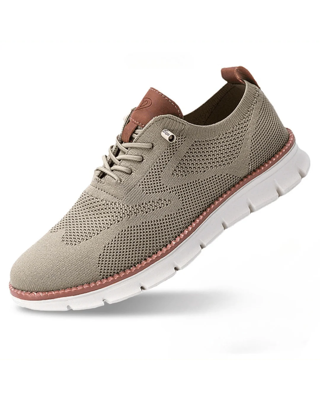 Men's knit trainers displayed at angle showing overall silhouette and design details.
