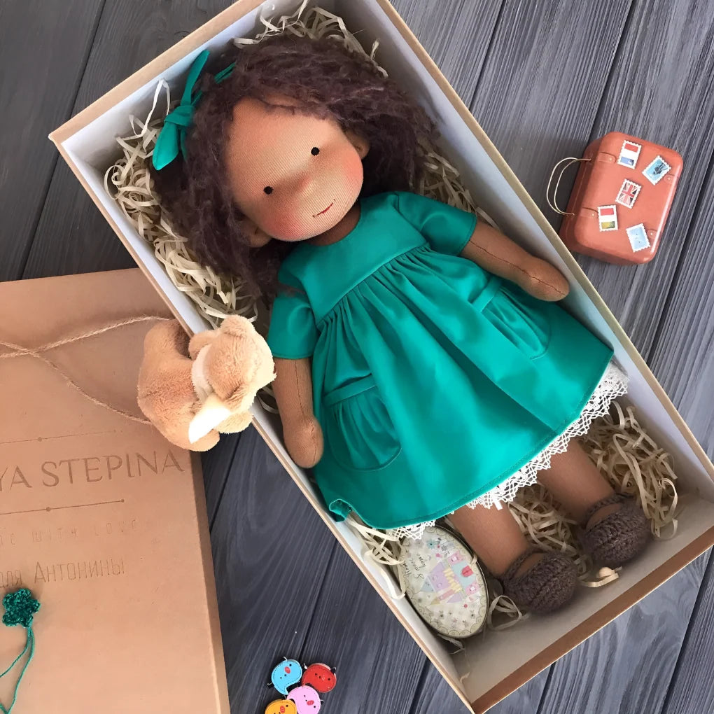 Natural cotton Waldorf cuddly doll approximately 35 cm tall in gift box