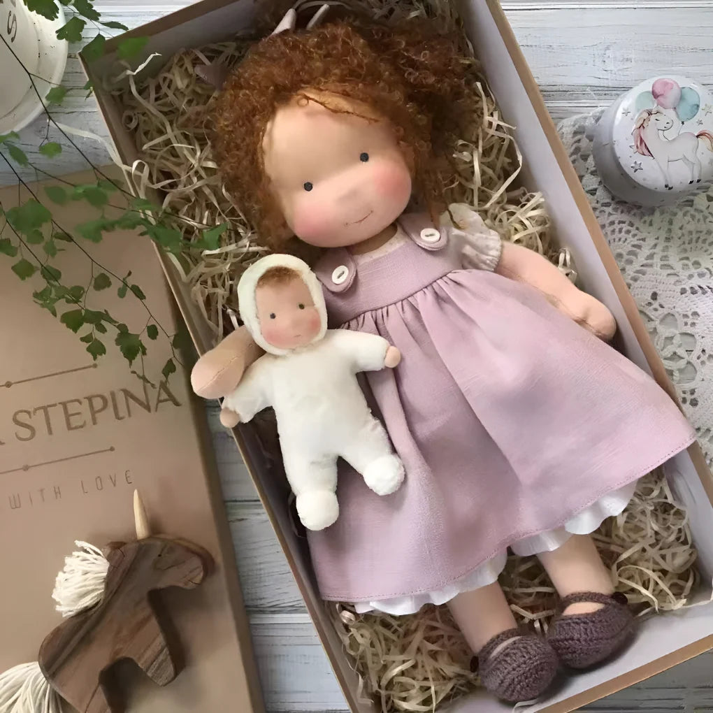 Waldorf doll showing gentle design and hypoallergenic materials for sensitive skin
