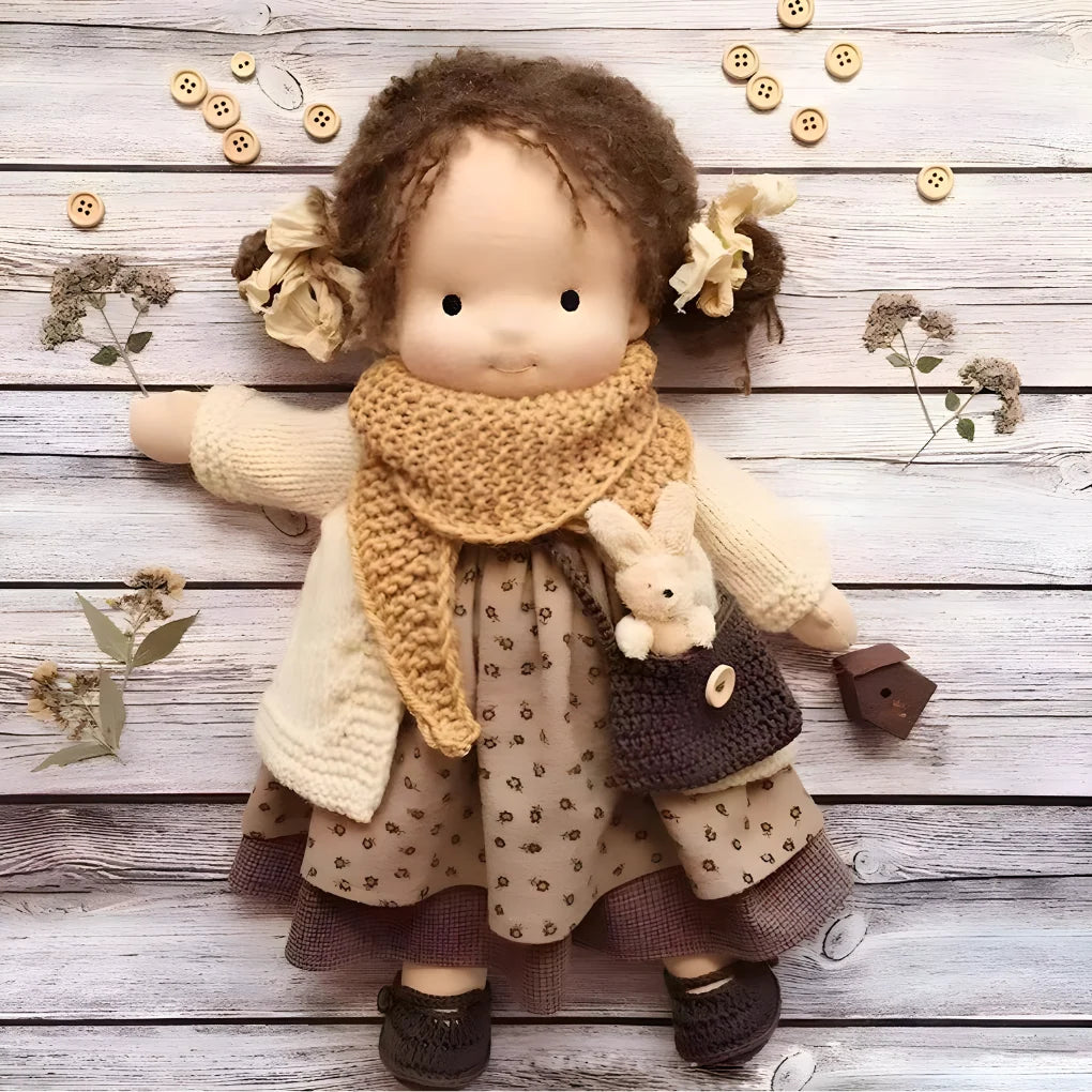 Handcrafted Waldorf cuddly doll with gentle colours and hypoallergenic materials