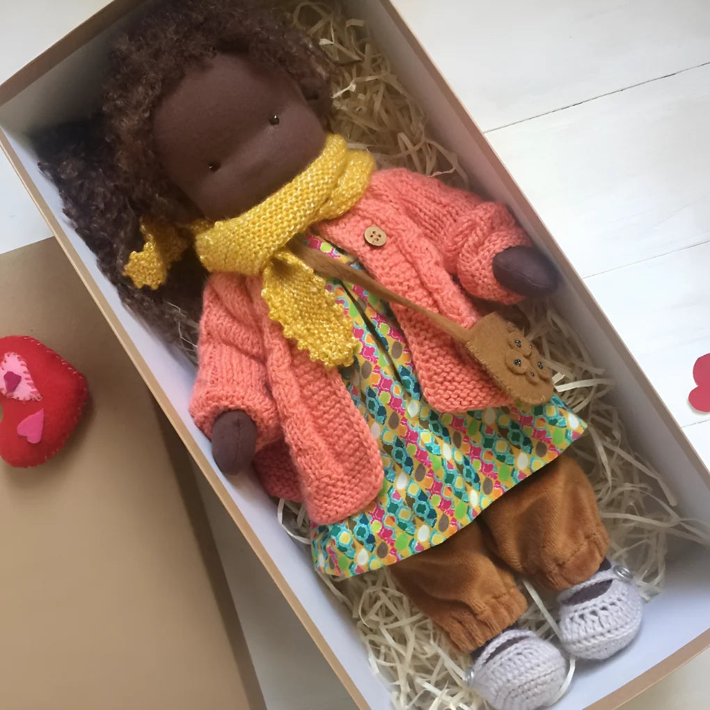 Waldorf cuddly doll showing soft textures and hypoallergenic materials for toddlers