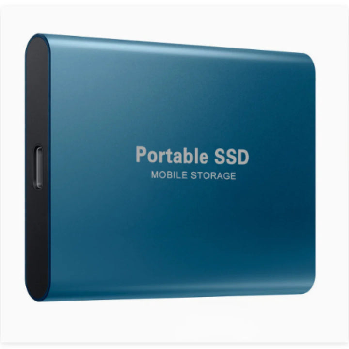 Portable SSD 2TB drive with metal housing and included USB-C connection cable