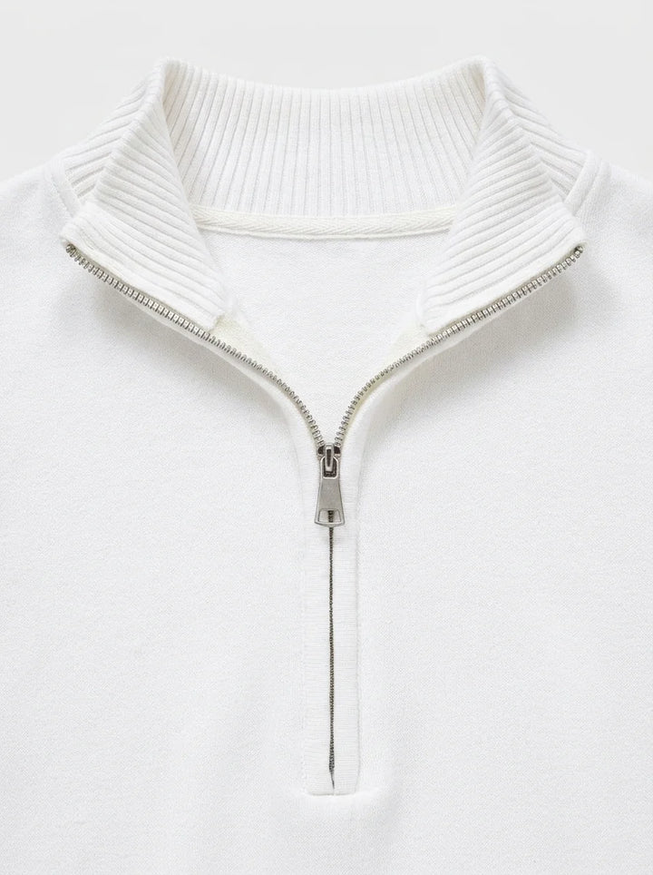 Men's half-zip jumper paired with chinos for office-appropriate smart-casual outfit