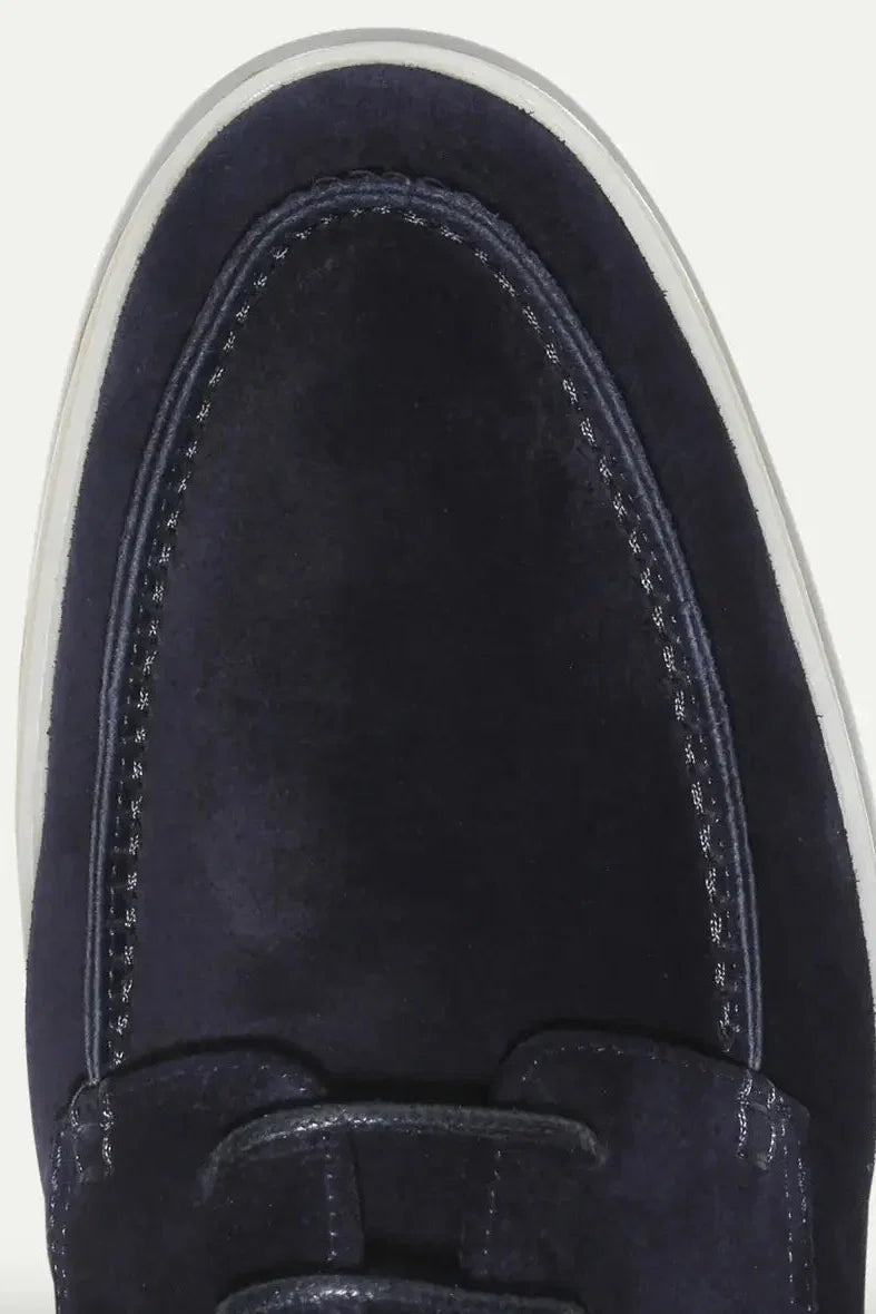 Men's navy loafers with lace-up closure and flexible sole for natural movement and everyday comfort