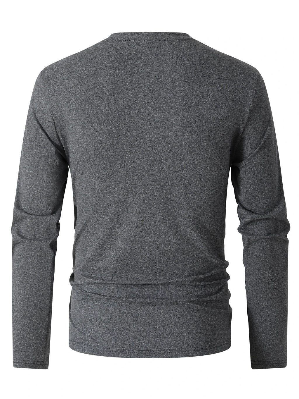 Close-up view of men's v-neck long sleeve t-shirt showing ribbed neckline and smooth fabric texture