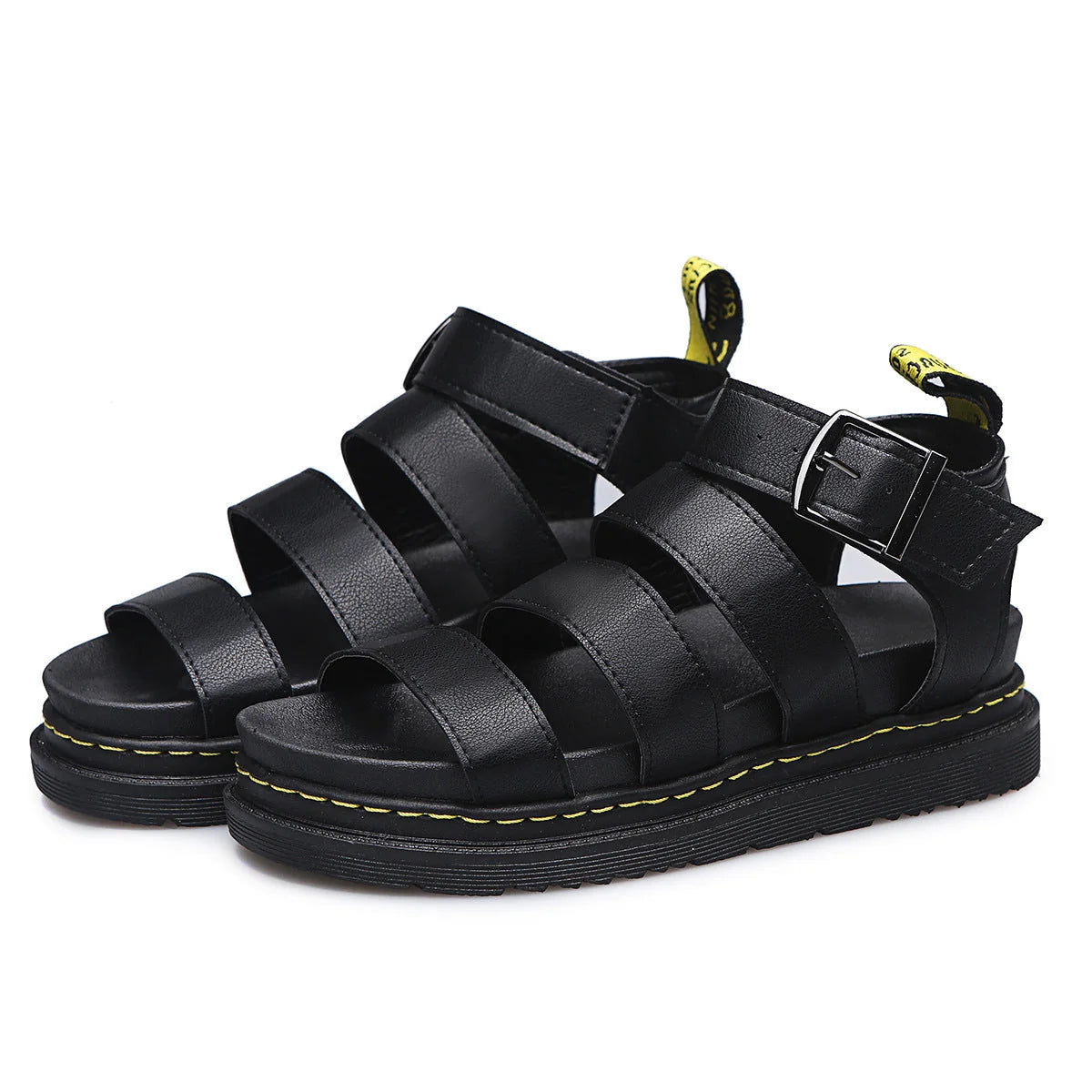 Women's platform sandals from above highlighting strappy upper and cushioned footbed design